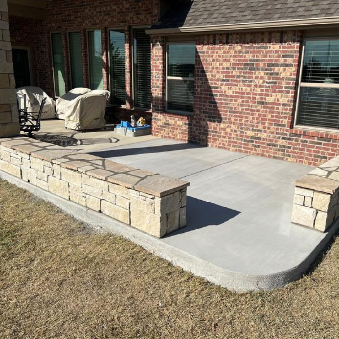 Rogers County, OK Concrete Patio with Retaining Wall