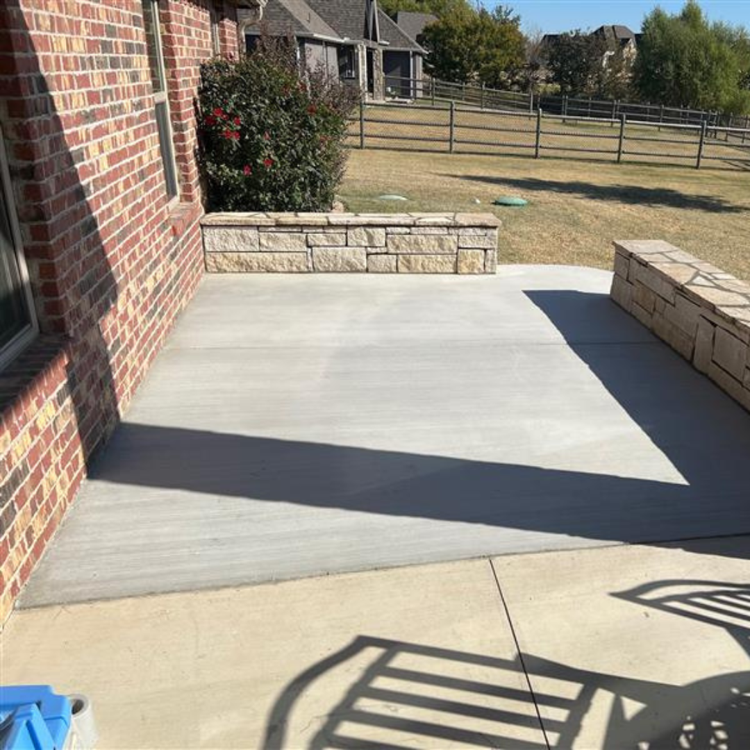 Rogers County, OK Concrete Patio with Retaining Wall